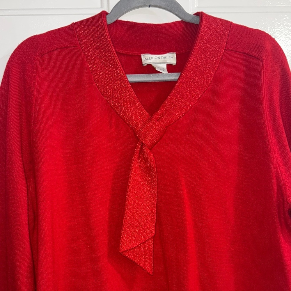 Allison Daley Red V-Neck Sweater with Tie Detail size M - Picture 4 of 8